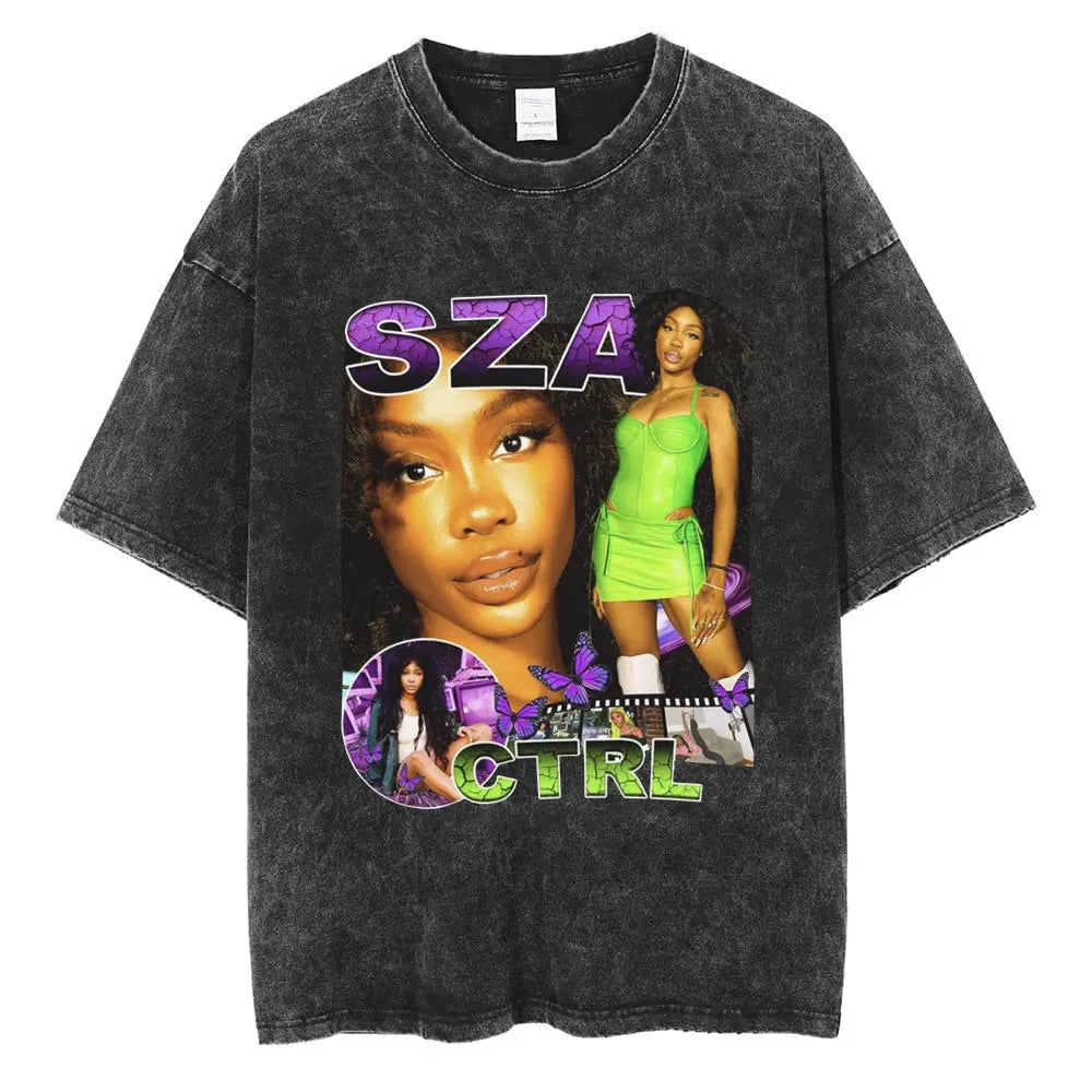 SZA Vintage Graphic Washed T-Shirt – Oversized Hip-Hop Streetwear Tee