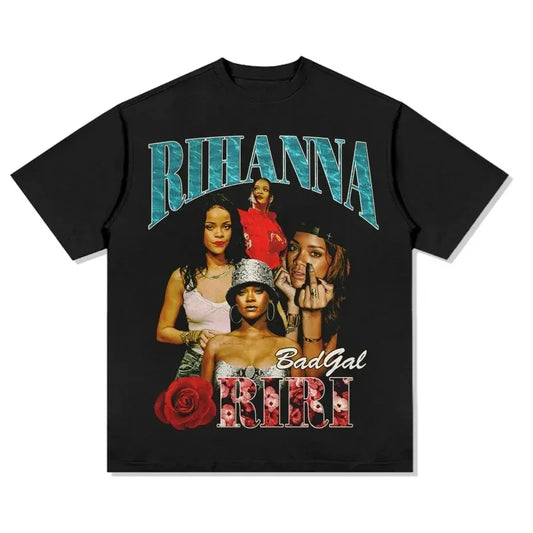 Rihanna Retro Graphic Oversized T-Shirt – Casual Hip Hop Streetwear Tee