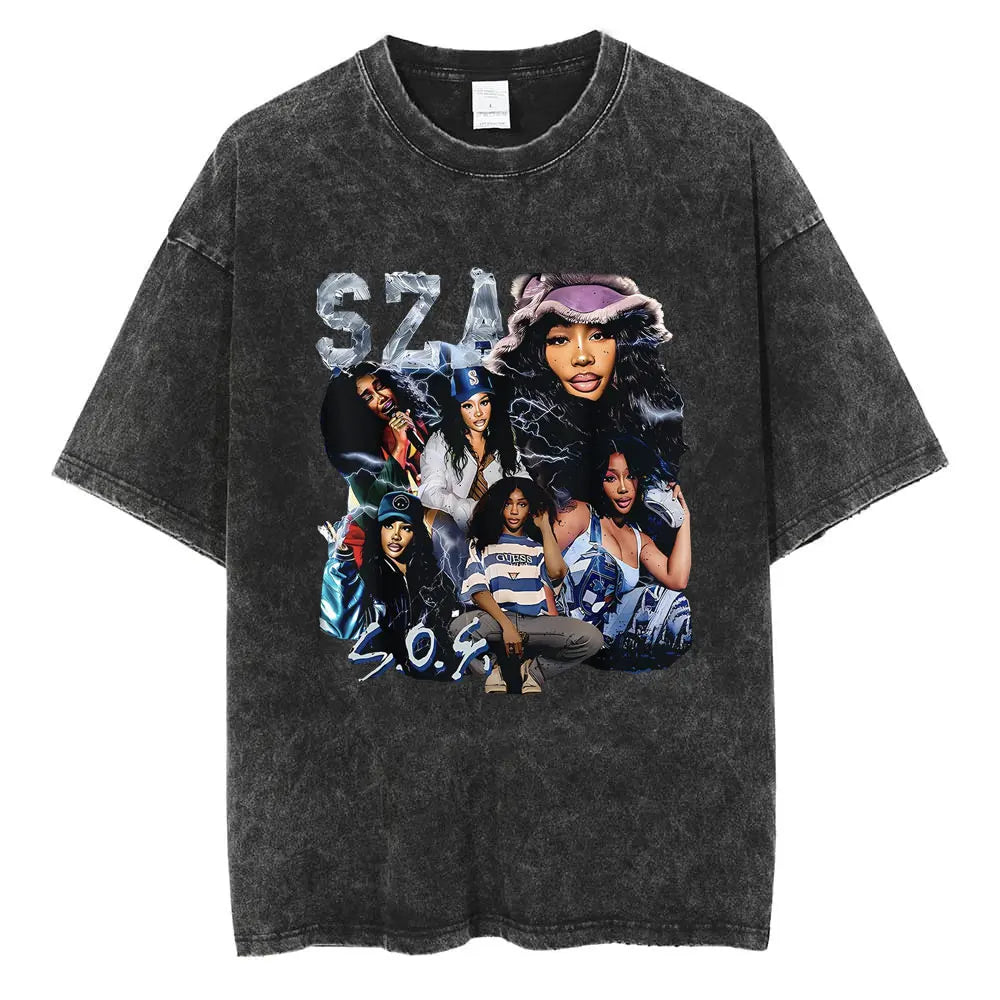 SZA Vintage Graphic Washed T-Shirt – Oversized Hip-Hop Streetwear Tee