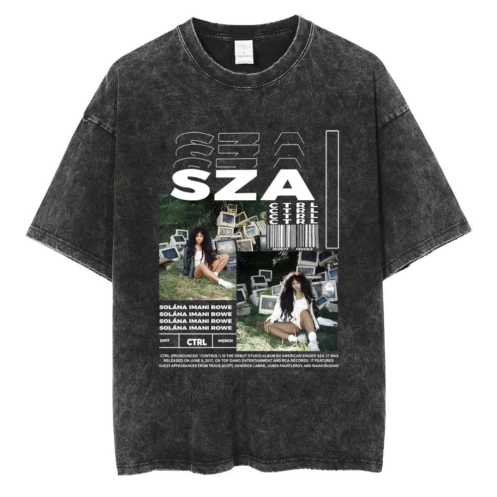 SZA Vintage Graphic Washed T-Shirt – Oversized Hip-Hop Streetwear Tee