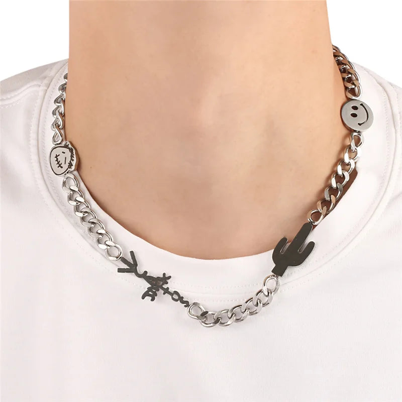 Travis Scott Cactus Jack Happy Face Necklace – Gothic Streetwear Jewelry