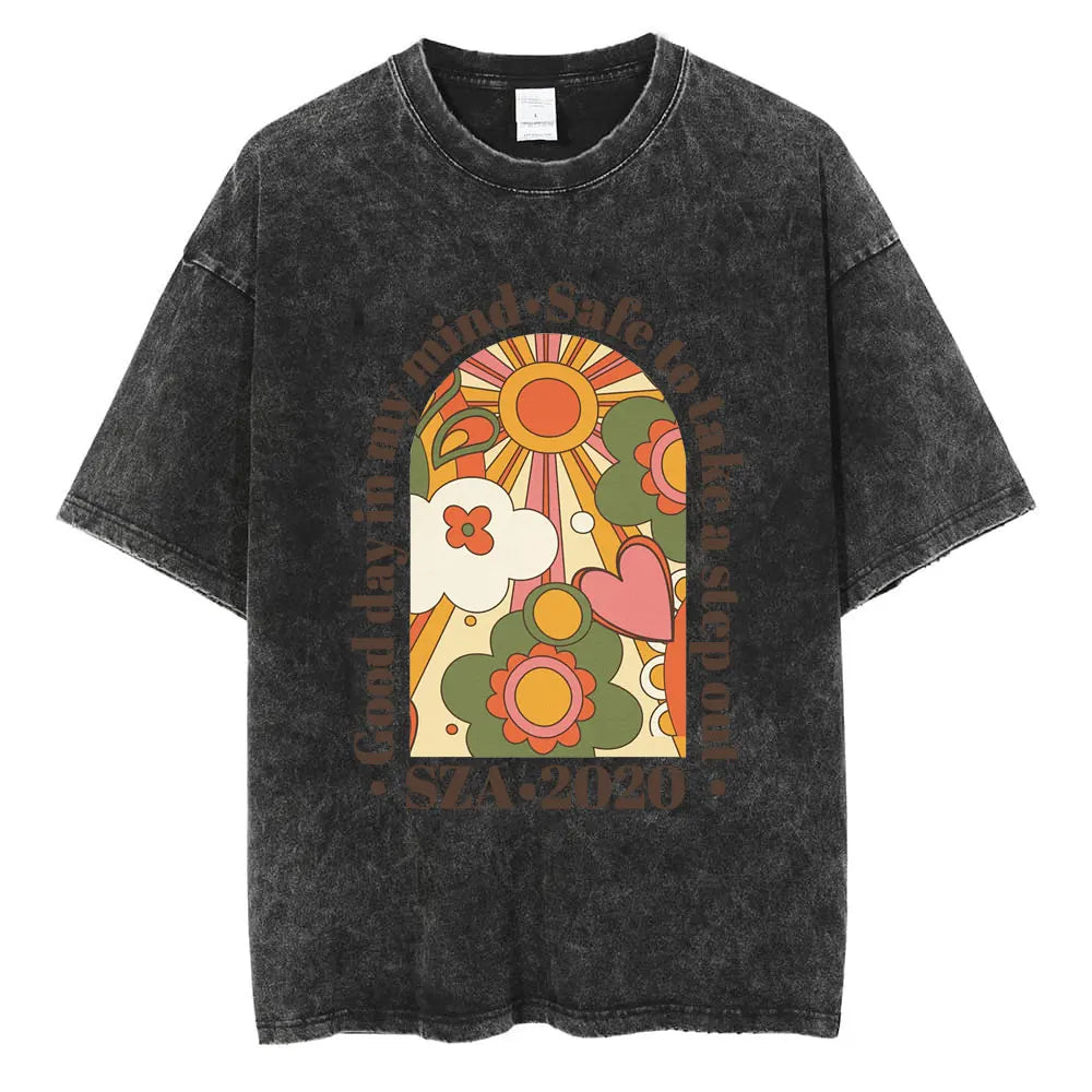 SZA Vintage Graphic Washed T-Shirt – Oversized Hip-Hop Streetwear Tee