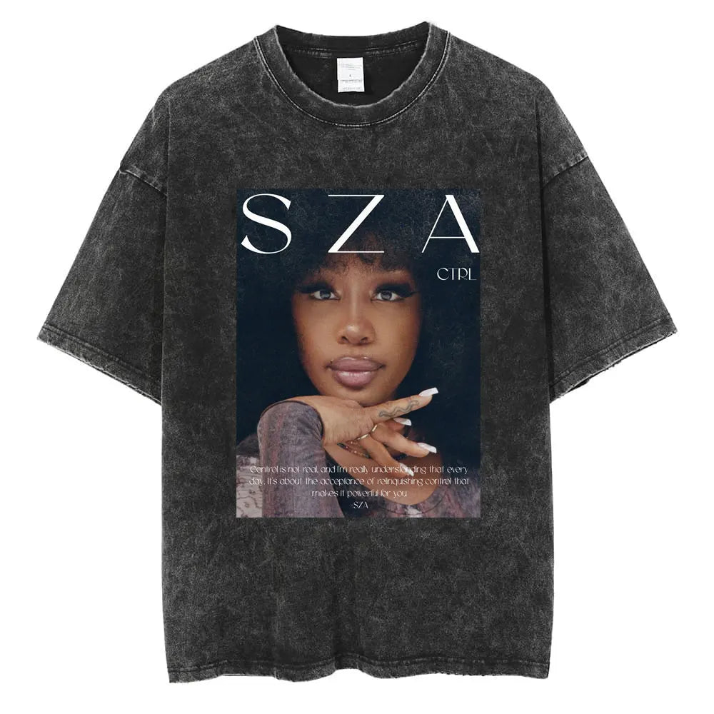 SZA Vintage Graphic Washed T-Shirt – Oversized Hip-Hop Streetwear Tee