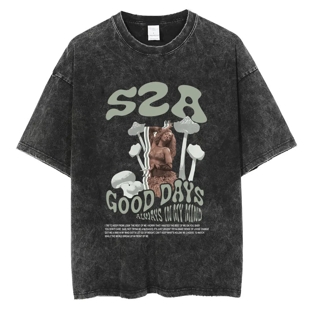 SZA Vintage Graphic Washed T-Shirt – Oversized Hip-Hop Streetwear Tee