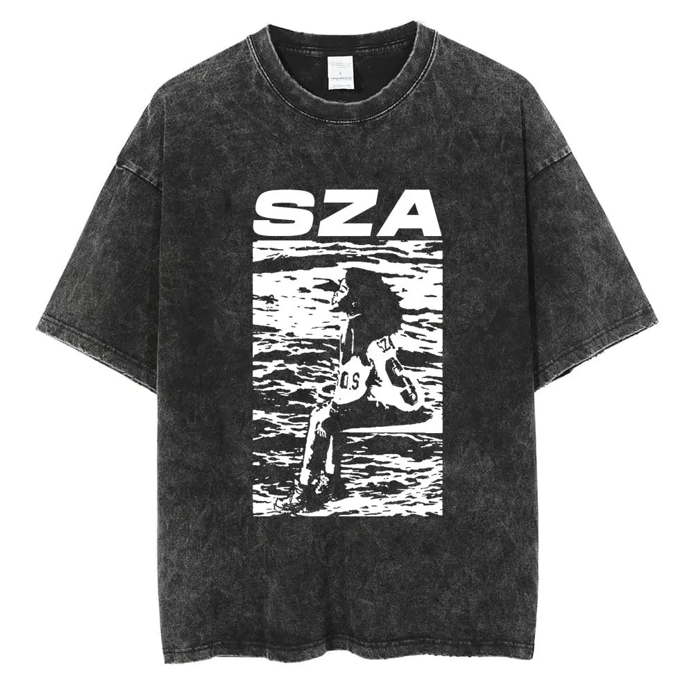 SZA Vintage Graphic Washed T-Shirt – Oversized Hip-Hop Streetwear Tee