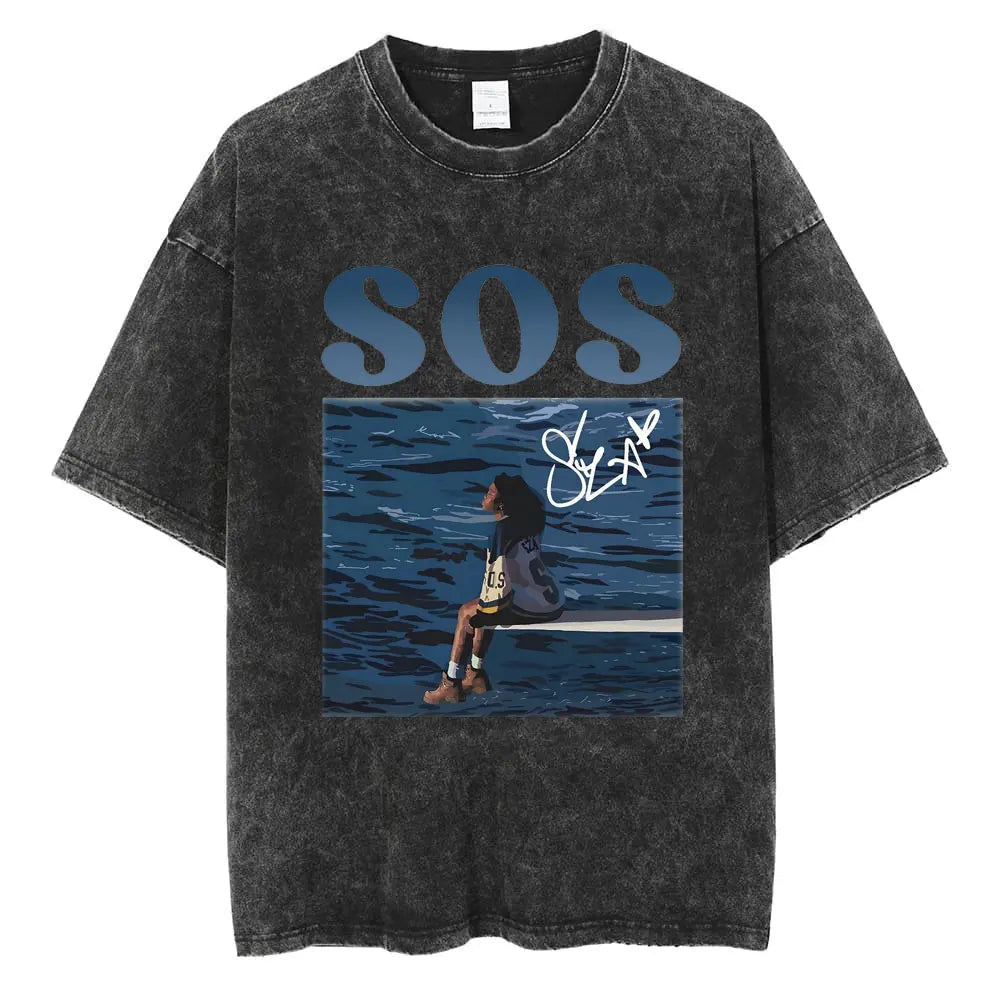 SZA Vintage Graphic Washed T-Shirt – Oversized Hip-Hop Streetwear Tee