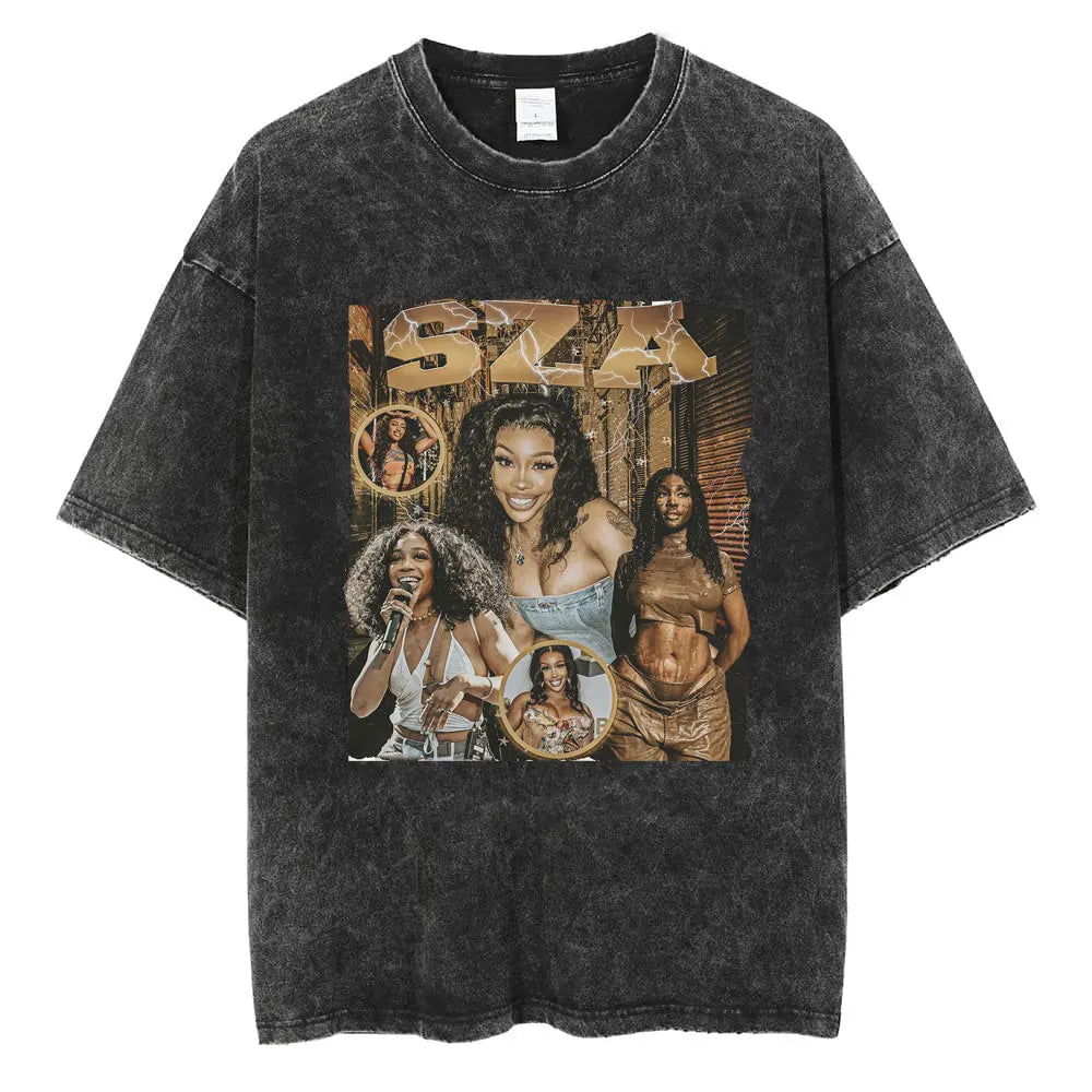 SZA Vintage Graphic Washed T-Shirt – Oversized Hip-Hop Streetwear Tee