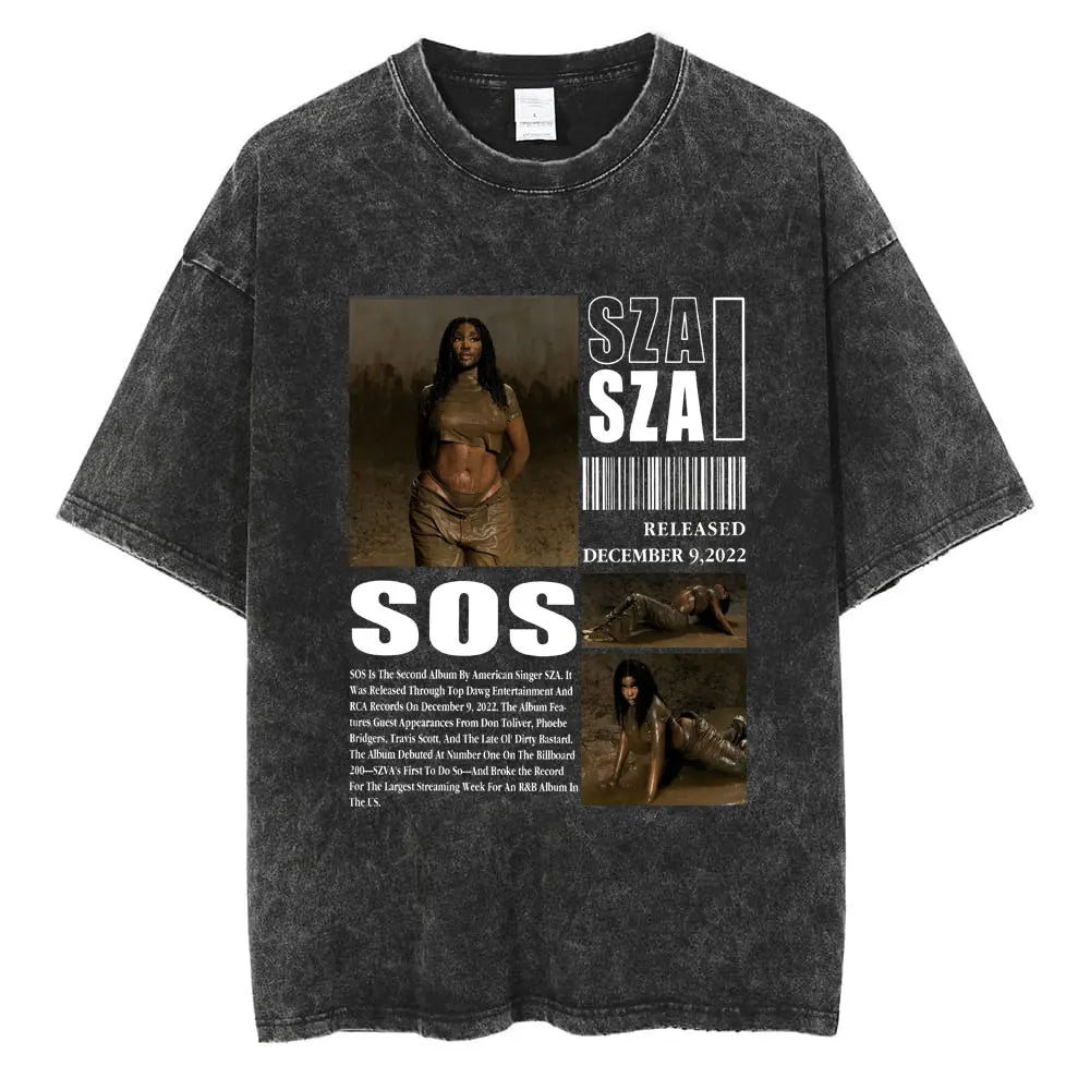 SZA Vintage Graphic Washed T-Shirt – Oversized Hip-Hop Streetwear Tee