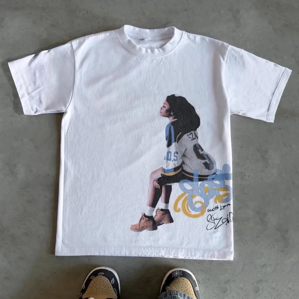 2000s Vintage SZA Casual Girl Print Tee – Y2K Streetwear