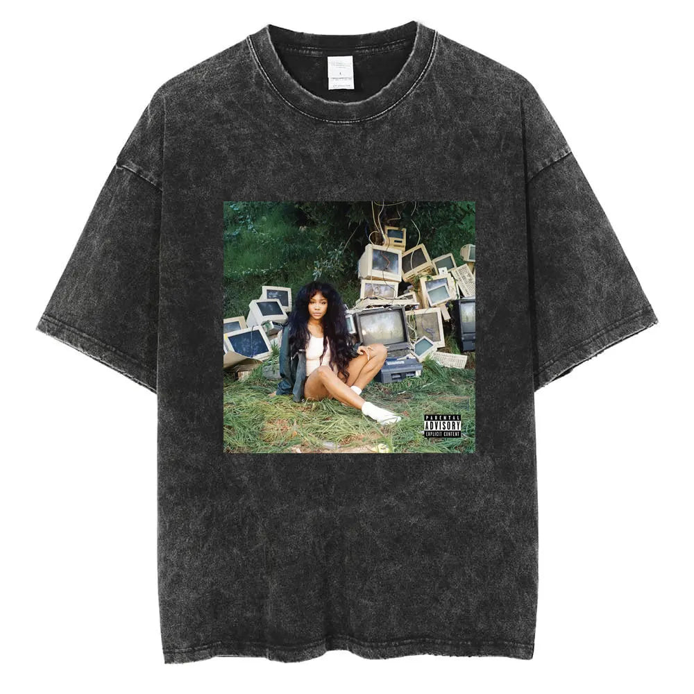 SZA Vintage Graphic Washed T-Shirt – Oversized Hip-Hop Streetwear Tee