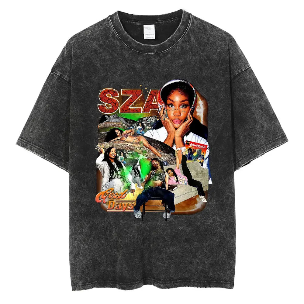 SZA Vintage Graphic Washed T-Shirt – Oversized Hip-Hop Streetwear Tee