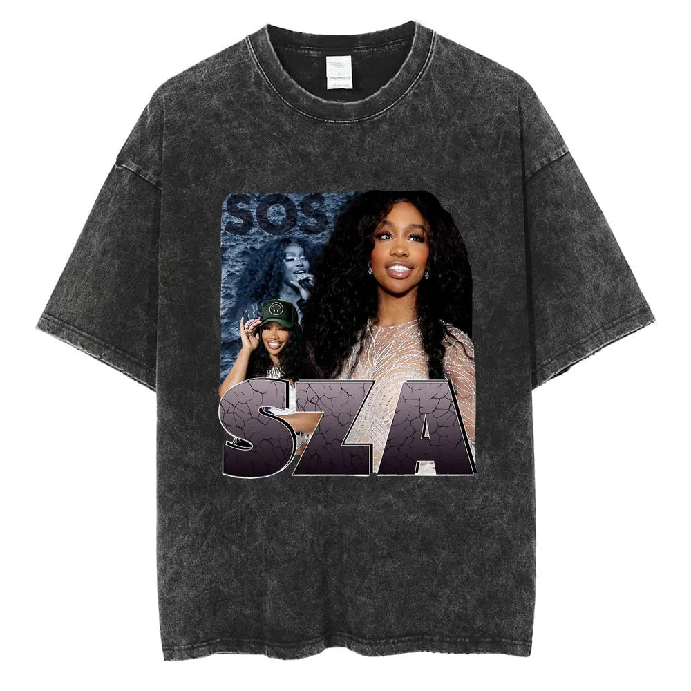 SZA Vintage Graphic Washed T-Shirt – Oversized Hip-Hop Streetwear Tee