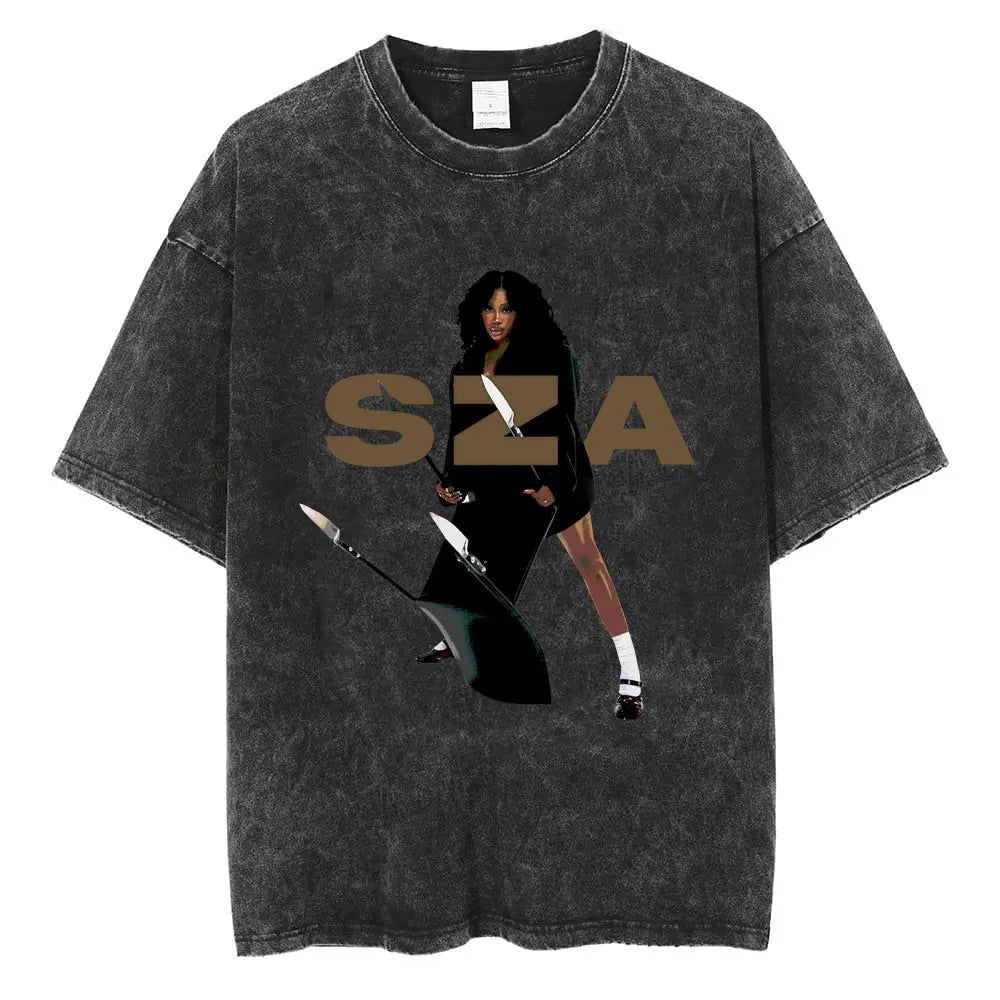 SZA Vintage Graphic Washed T-Shirt – Oversized Hip-Hop Streetwear Tee