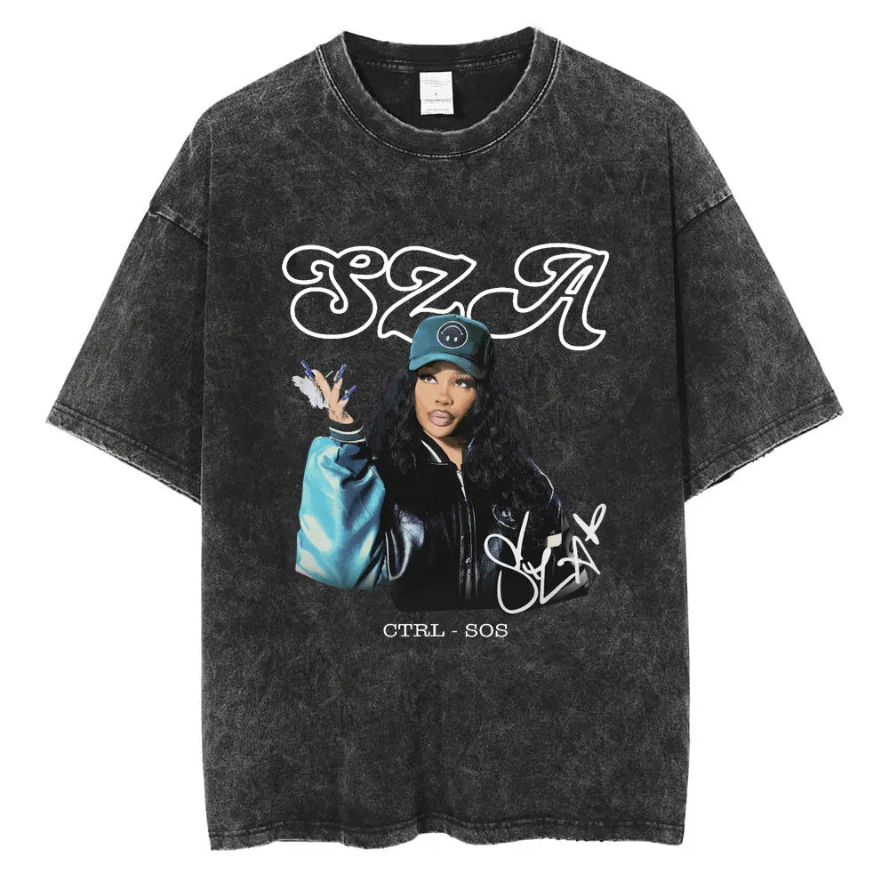 SZA Vintage Graphic Washed T-Shirt – Oversized Hip-Hop Streetwear Tee