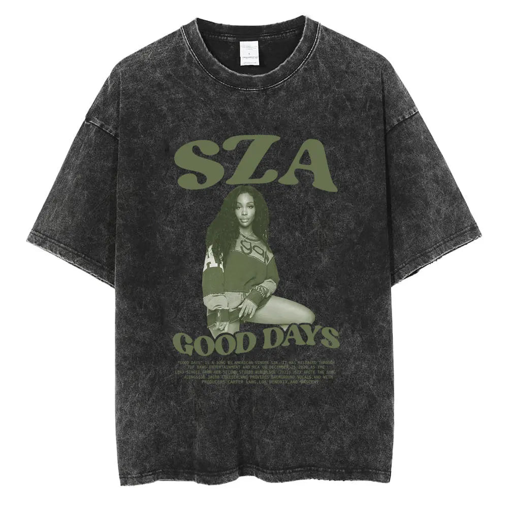 SZA Vintage Graphic Washed T-Shirt – Oversized Hip-Hop Streetwear Tee