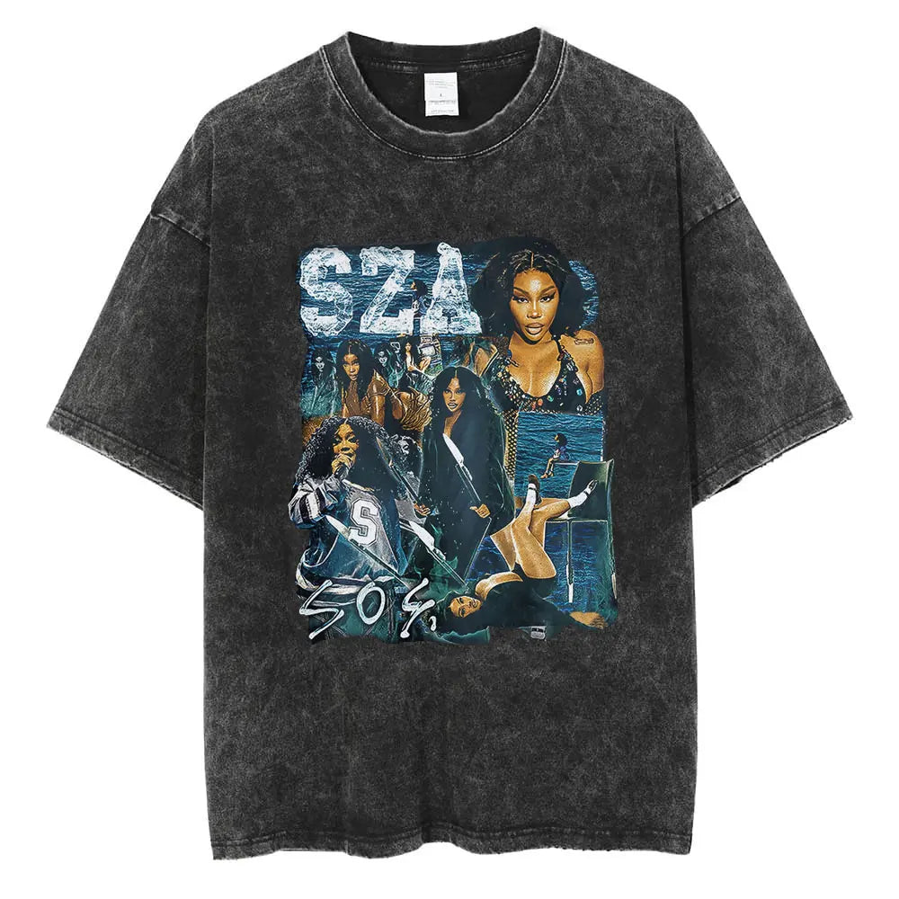 SZA Vintage Graphic Washed T-Shirt – Oversized Hip-Hop Streetwear Tee